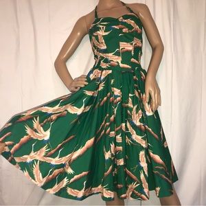 Alfred Shaheen NWT XS Crane Dress Fit and Flare Adjustable Halter Strap